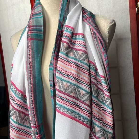 Aztec Designed Multicolored Lightweight Infinity Scarf (One Size) - Picture 7 of 12